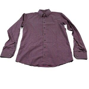 ETON Mens Long Sleeve Pink Plaid Cotton Button Up Collared Sz L Slim Fit